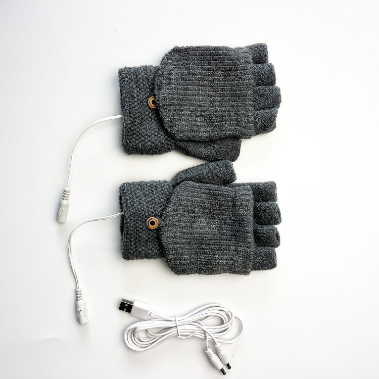 USB однотонные электрические перчатки для обогрева, полуручная вязка, качественные утолщенные зимние теплые перчатки для обогрева
