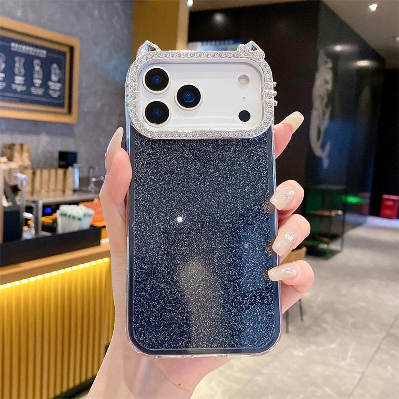 Минималистичный чехол с ушками кошки и стразами для iPhone 17 Pro Max 16