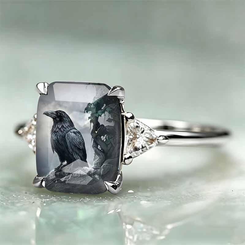 Ring European and American style retro crow pattern font niche fresh daily accessory