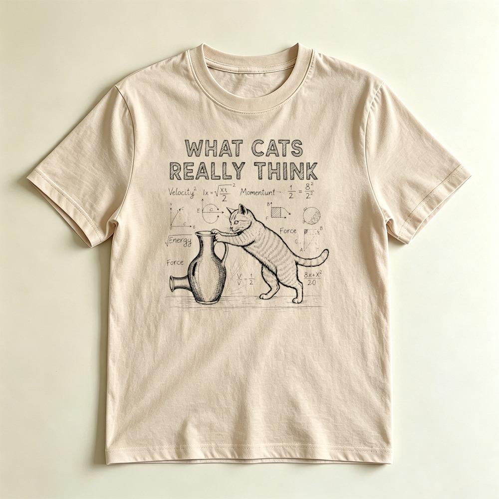Vintage Chalkboard Cat Print T Funny What Cats Really Think Science Math Equation Graphic Tee Casual Unisex Street Short Sleeve