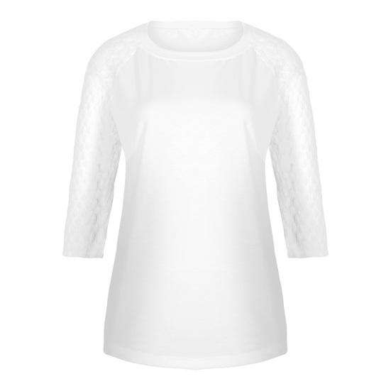 Women Tops Lightweight Breathable Mesh Design Loose Fit Sleeve Splicing Round Neck 46085 Sleeve Summer Casual