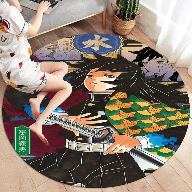 Demon Slayer Round Area Rug Carpet Rug For Living Room Bedroom Sofa Playroom Decor Nonslip Floor Mat