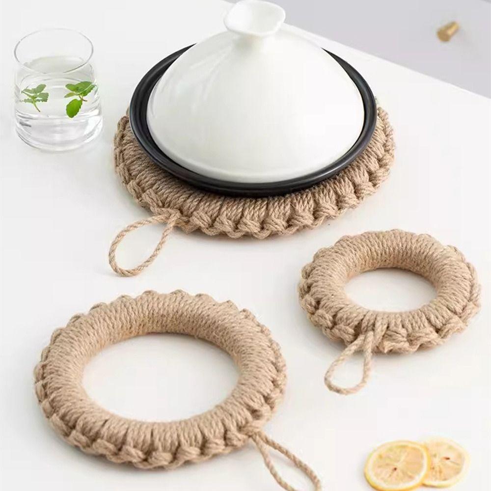 Теплоизолированные держатели для кастрюль Круглая кастрюля Подставка под тарелку Джутовая плетеная подставка под кастрюлю Кухня