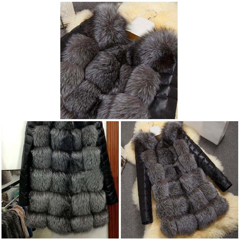 2022 Fashion Winter Women Imitation Fox Fur Coat PU Leather Long Sleeve Jacket Keep Warm Outwear Lady