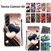 Handmade PU Leather Flip Case for Tecno Camon 40 Anti-Slip Shockproof Cover with Wrist Strap & Heart/Rose Cat Designs