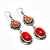 Серьги с итальянским красным кораллом и бирюзой, посеребренные 925 пробы, 2,27 дюйма