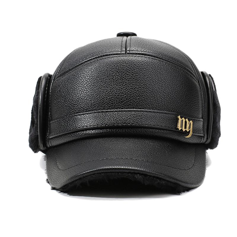 Men's Leather Hat Winter Warm Ear Protection Hat for Middle-Aged and Elderly People Bomber Hat Thick Cold-Proof Cap
