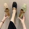 Square Head Single Shoes Women's Pleated Thick Heel Mary Jane Grandma Shoes Fashionable Versatile Word with Comfortable Fairy Shoes Gentle Wind