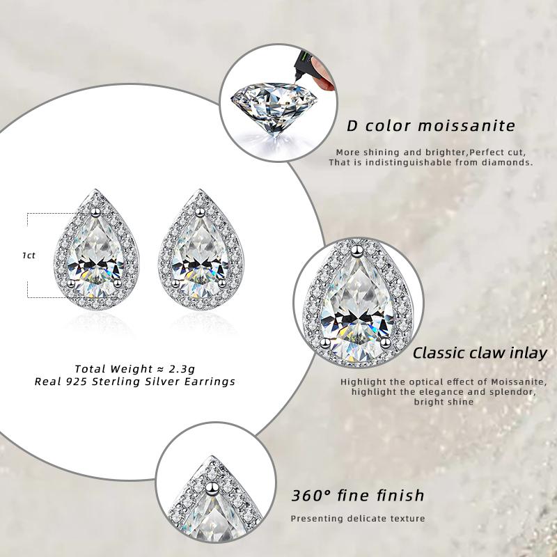 Bague Ringen 100% стерлингового серебра 925 пробы, 1 карат, серьги-гвоздики с муассанитом для женщин, с платиновым покрытием, вечерние ювелирные украшения, подарок