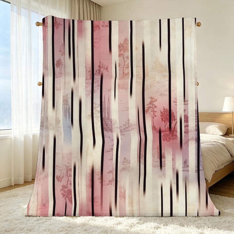 Lightweight Soft Flannel Throw Blanket, Striped Design, Cozy Warm Blanket for Home, Sofa Napping, Christmas & Halloween