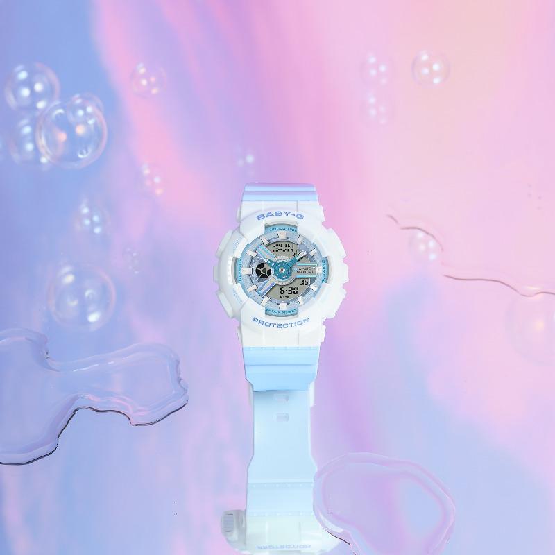Casio Женские часы Baby-G, смола, 100 м водонепроницаемые, аналоговые, ударопрочные, кварцевые, BA-110PD-2A