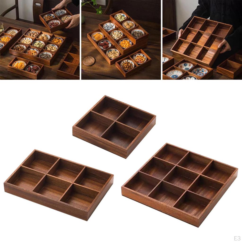 Wood Divided Serving Tray Food Container Serve Plate Sushi Platter for Appetizer Party Teahouse