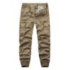 Men Cargo Pants Solid Color Zipper Fly Multi Pockets Drawstring Elastic Waist