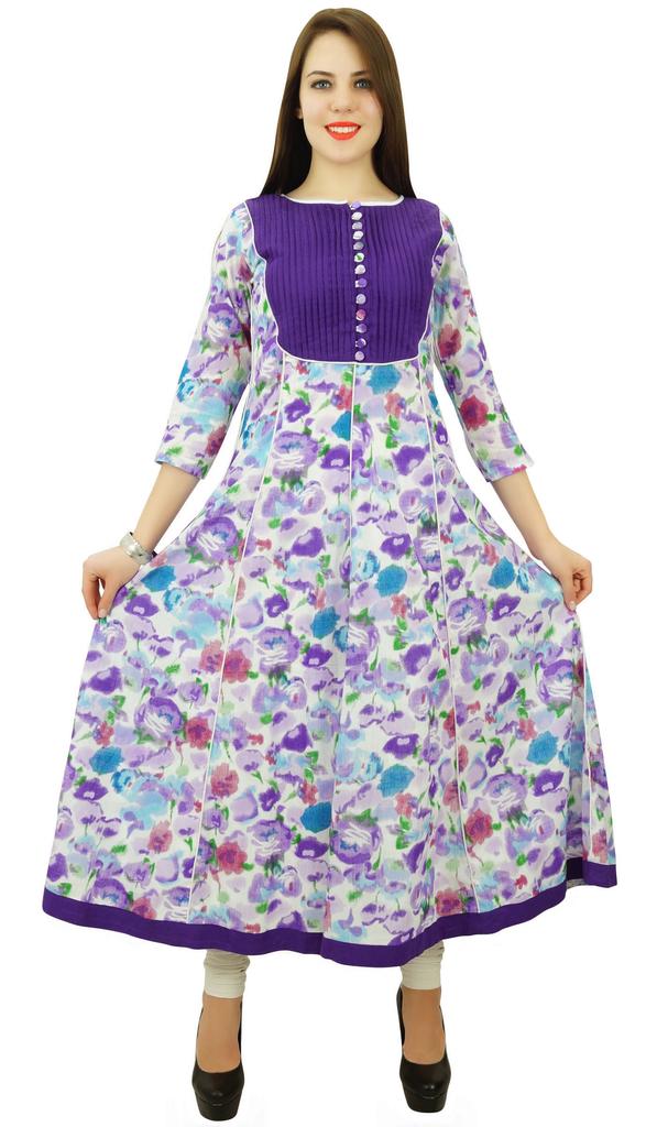 Phagun Women Ethnic Top Cotton Floral Anarkali Kurti Tunic Dress Designer