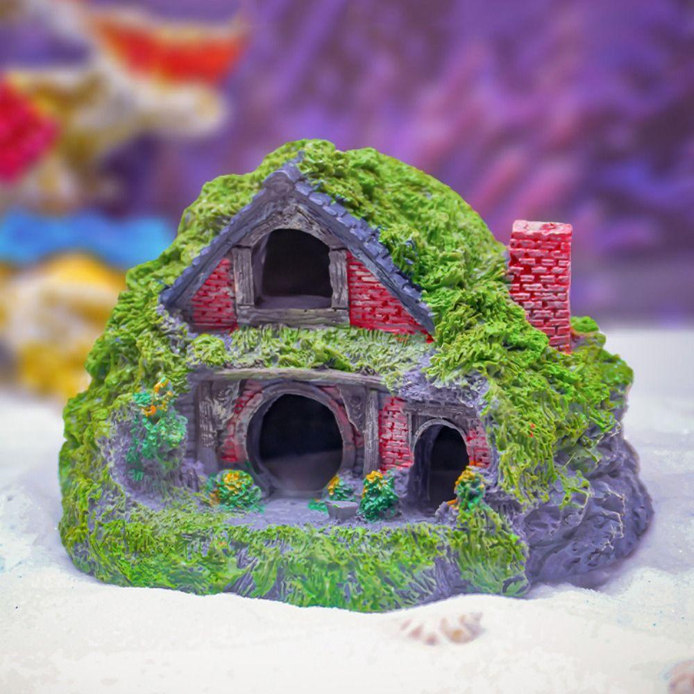 Resin Moss House Landscaping Decorative Fish Hiding Reptile Hole Fish Shrimp Hideout  Aquarium