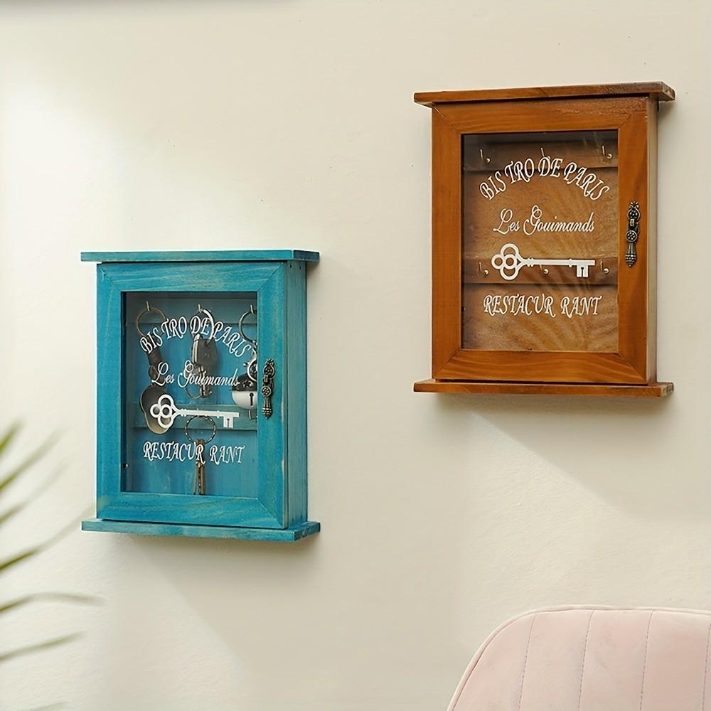 Wooden Wall-Mounted Key Holder Rustic Key Hook Entryway Organizer Cabinet Key Rack Living Room