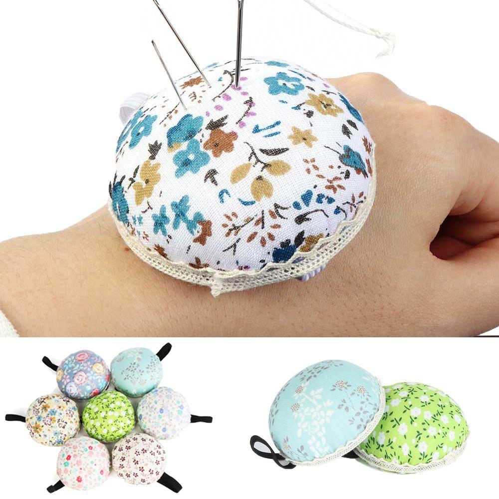 1Pc Cute Home Supplies Ball-Shaped Tool Needle Holder Wrist Strap Floral Sewing Pin Cushion
