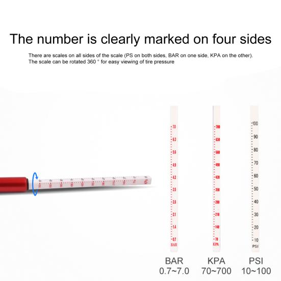 Ручка для измерения давления в шинах, батарея не требуется. Хорошая воздухонепроницаемость. 4-сторонняя шкала. Вращение на 360 градусов. Тестер давления в шинах. Поставка для мастерской.