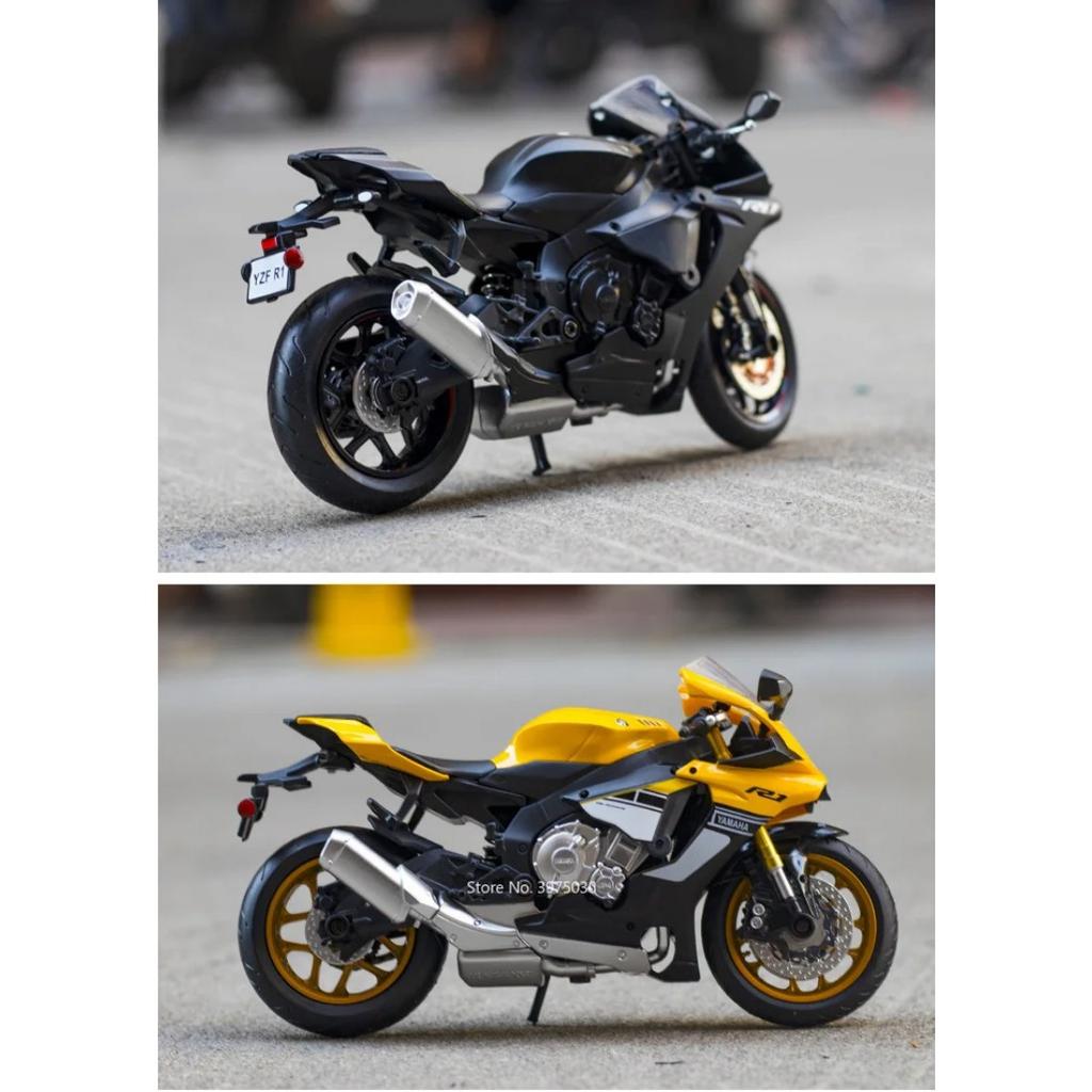 Масштаб 1/12 Yamaha YZF R1 Металлическая литая модель мотоцикла Игрушечная машинка Резиновые шины Колеса Рулевое управление Игрушки Мотоциклы Подарки на День защиты детей