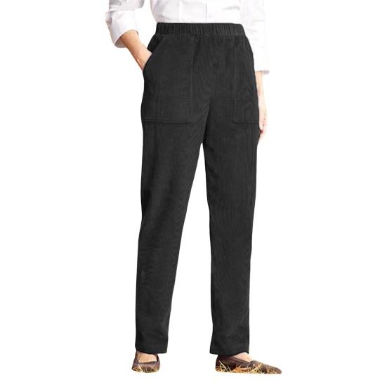 Corduroy Casual Pants Elastic Waist Women Long Pants with Pockets Solid Color Straight