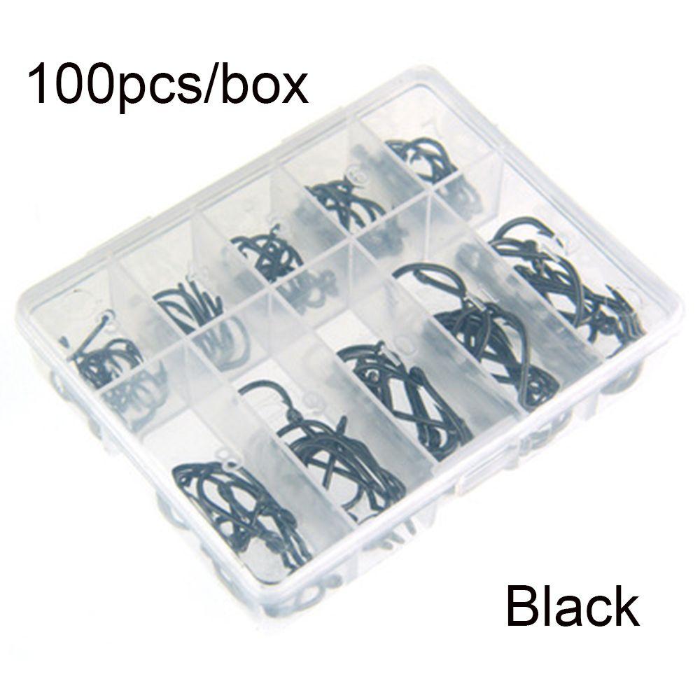 100Pcs 1 Box New Carbon Steel 10 Sizes Fish Bait Fishing Hooks Durable Head Fishook