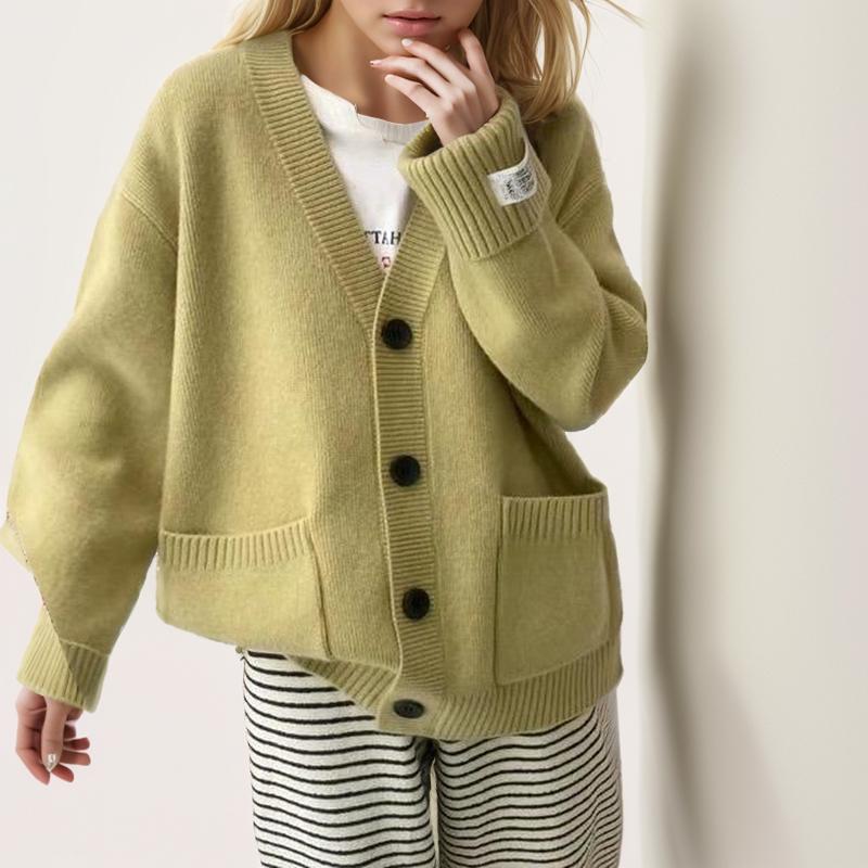 Осенний женский свитер Вязание Базовый модный кардиган с длинным рукавом Свободное повседневное тонкое пальто