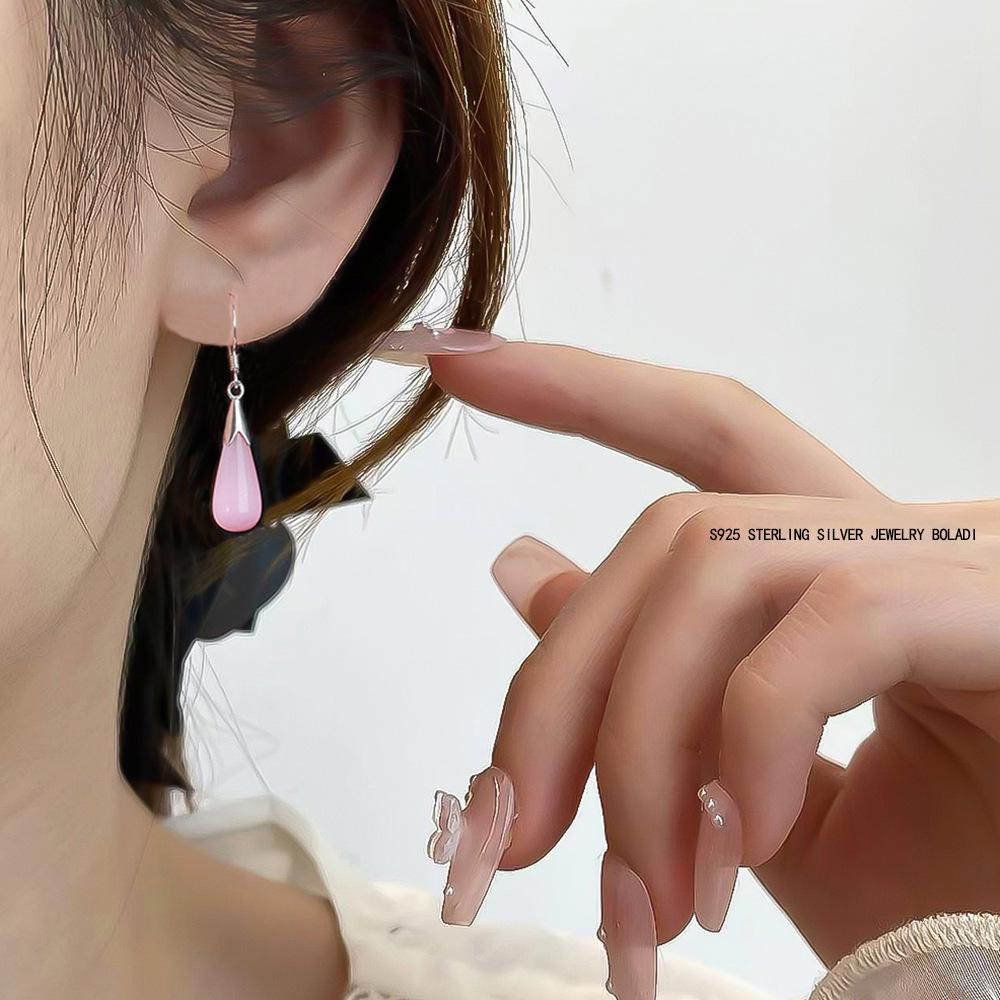 Серьги-подвески из стерлингового серебра S925 с лунным камнем и кошачьим глазом - Элегантные, Универсальные, Высококачественные модные украшения