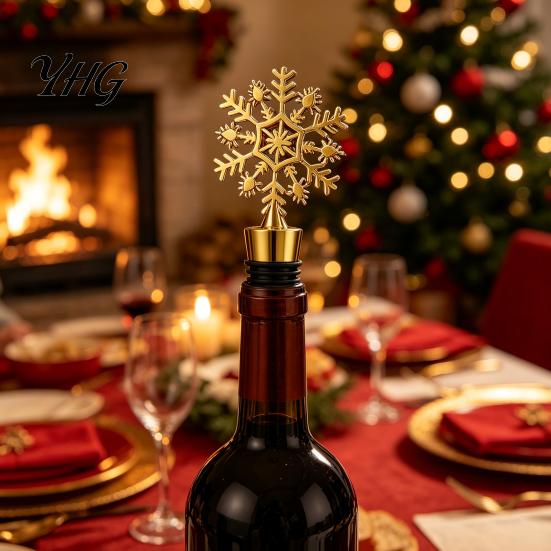 Cocktail Reception Wine Stopper Christmas with Silicone Ring, Stainless Steel Decorative Bottle Sealer, Snowflake/Car/Train/Elf Topper, Reusable