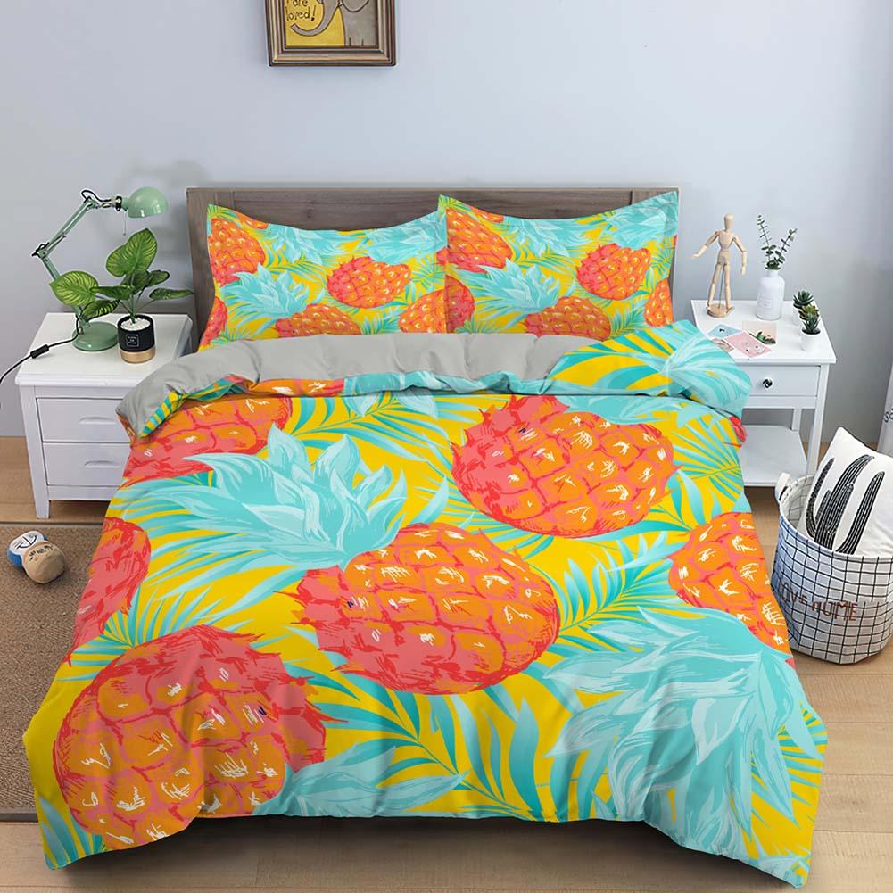 Fruit Pineapple Queen King Duvet Cover 3D Yellow Tropical Fruit Bedding Set Plants Comforter Cover 2/3pcs Polyester Quilt Cover