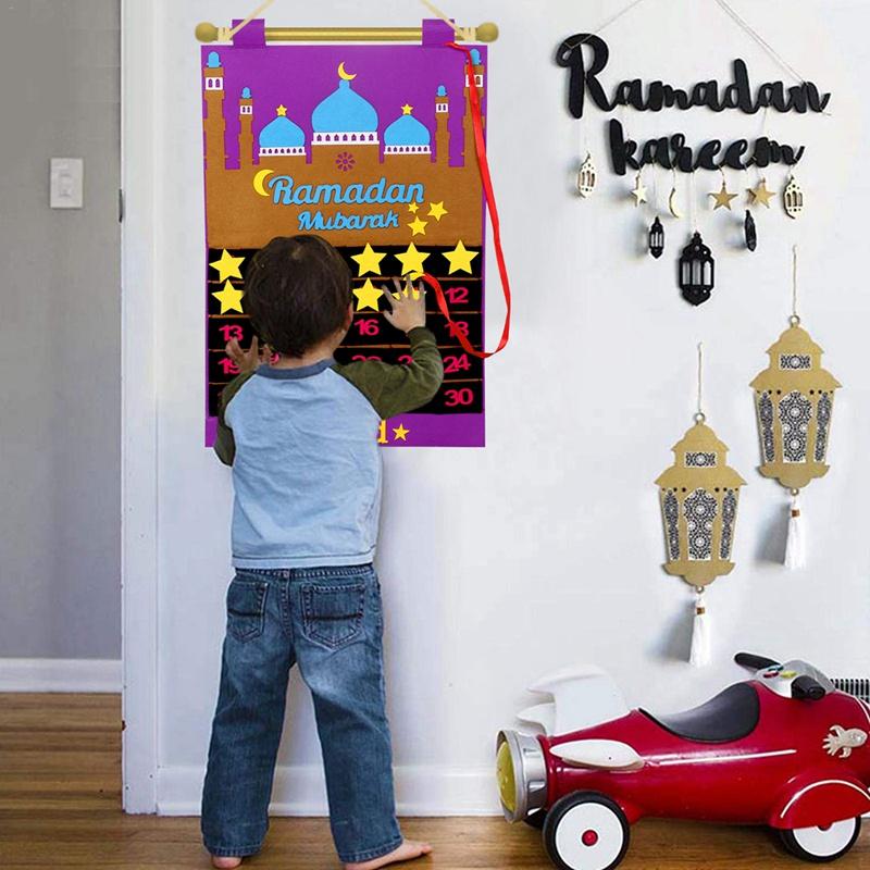 Сделай сам Рамадан-календарь из фетра 'Eid Mubarak' с карманами для детских подарков Обратный отсчет Календарь Рамадан 2025 Карим Мусульманское украшение для вечеринки