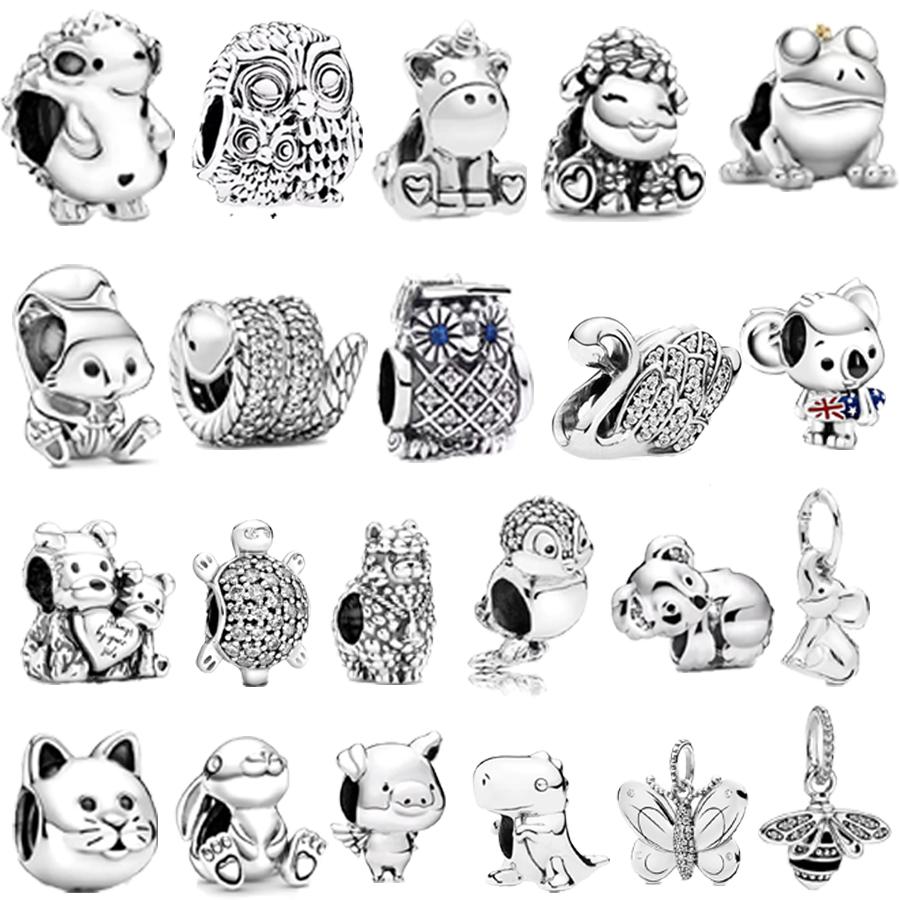 НОВЫЙ Шарм-подвеска с животными, паве, Черепаха, Лебедь, Змея, Бабочка, Кошка, подходит для оригинального европейского браслета из стерлингового серебра 925 пробы, DIY, циркон