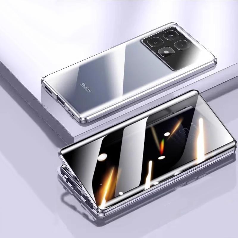 Металлический Чехол для Телефона Двустороннее Закаленное Стекло Для Redmi 14 13 12 Pro Plus 5G Защита Камеры Анти-Подглядывание Шпионская Конфиденциальность Чехлы