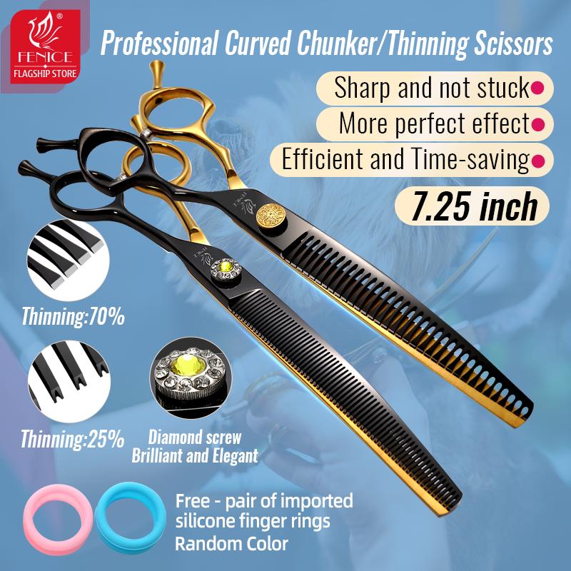 Fenice Professional 7,25 дюйма Черно-золотые ножницы для стрижки собак Изогнутые Ножницы- филировочные Ножницы-триммеры Для собак Tijeras Tesoura