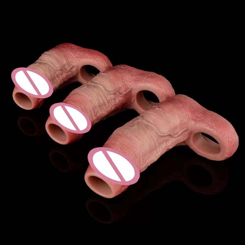 Реалистичный силиконовый рукав на пенис размера S M L XL с открытым концом, кольцо, реалистичный полый дилдо, секс-игрушка для увеличения пениса