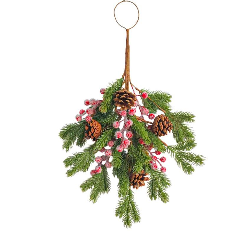 Upside Down Hanging Pine Branches, American Christmas Pine Cones Wall & Door Hanging Rattan Wreath, Restaurant Xmas Tree Decor Props