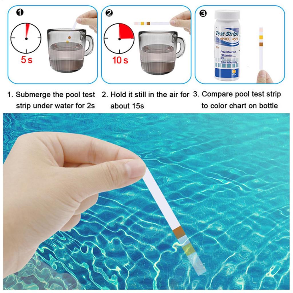 50pcs/set Pool Test Paper Accurate Swimming Water Test Kit 3in1 Practical Water Hot Tub Swimming Pool Spa Testing Strips Kit