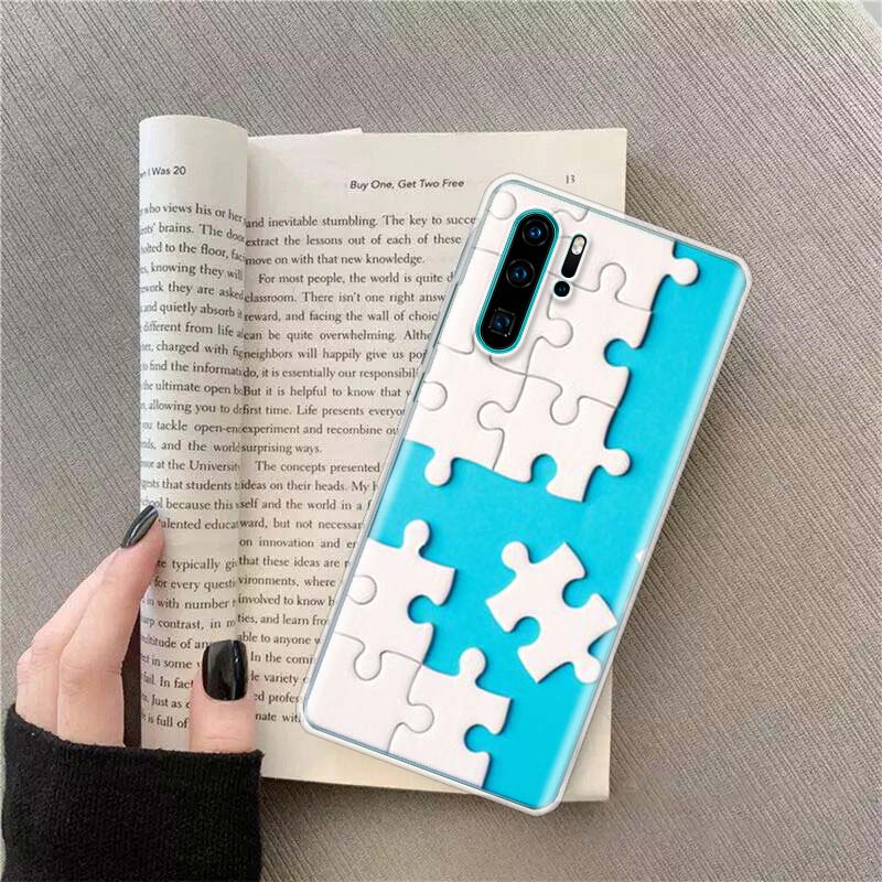 Autism Support Puzzle Phone Case For Huawei P50 Pro P10 P20 P30 P40 Lite Cover Mate 40 30 20 10 Lite Capa Shell