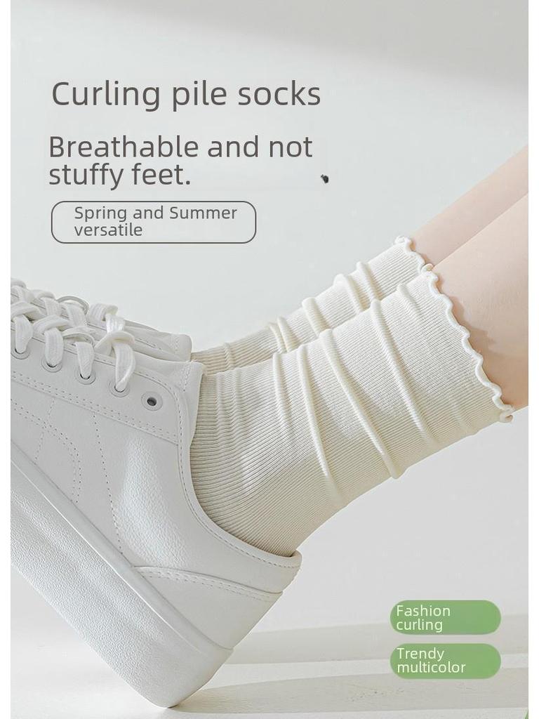 Женские дышащие кружевные носки с тонкими загнутыми краями и летним стилем «деревянные ушки», коллекция ворсовых носков 2024 года.