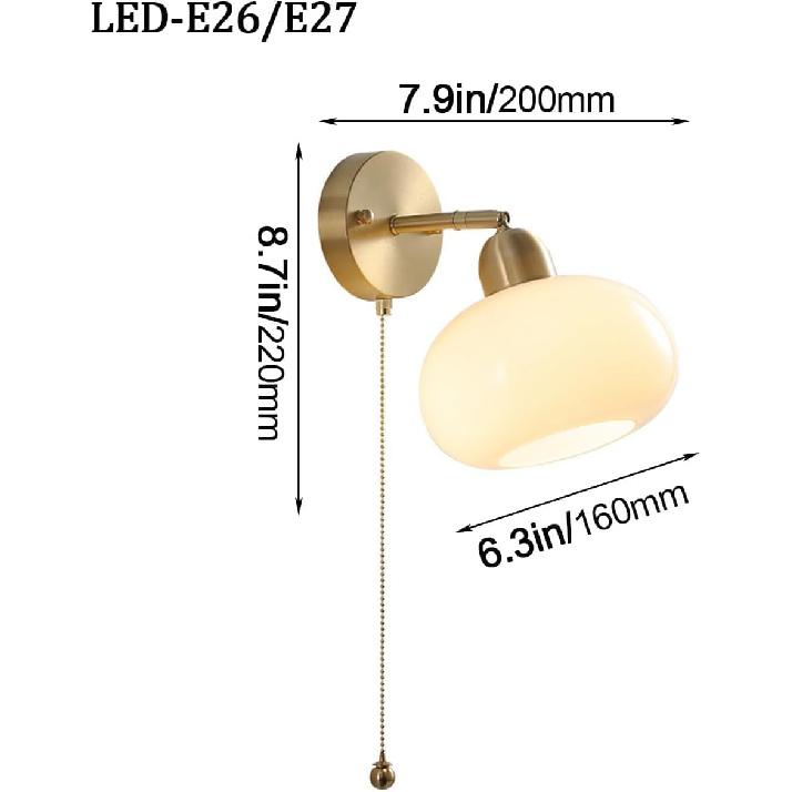 Латунное молочное стекло настенное бра с цепочным выключателем, винтажная медь, середина века, современный настенный светильник, регулируемая золотая фермерская прикроватная настенная лампа