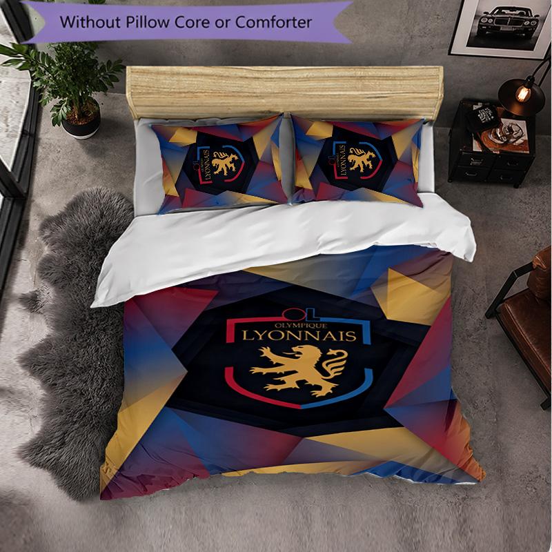 Lyon FC Themed Bedding 3Pcs Duvet Cover Set Decorative Bed Linen For Teen Room Home Decoration