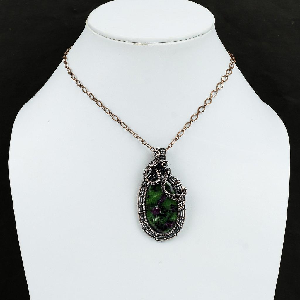 Ruby Zoisite Gemstone Pendant Copper Wire Wrapped Pendant Wire Wrap Ruby Zoisite Jewelry Handmade Pendant Unique Copper Jewelry Gift For Her