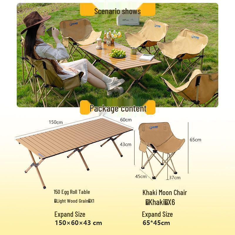 Портативный складной туристический стол и набор стульев-луна с сворачивающимся столом
