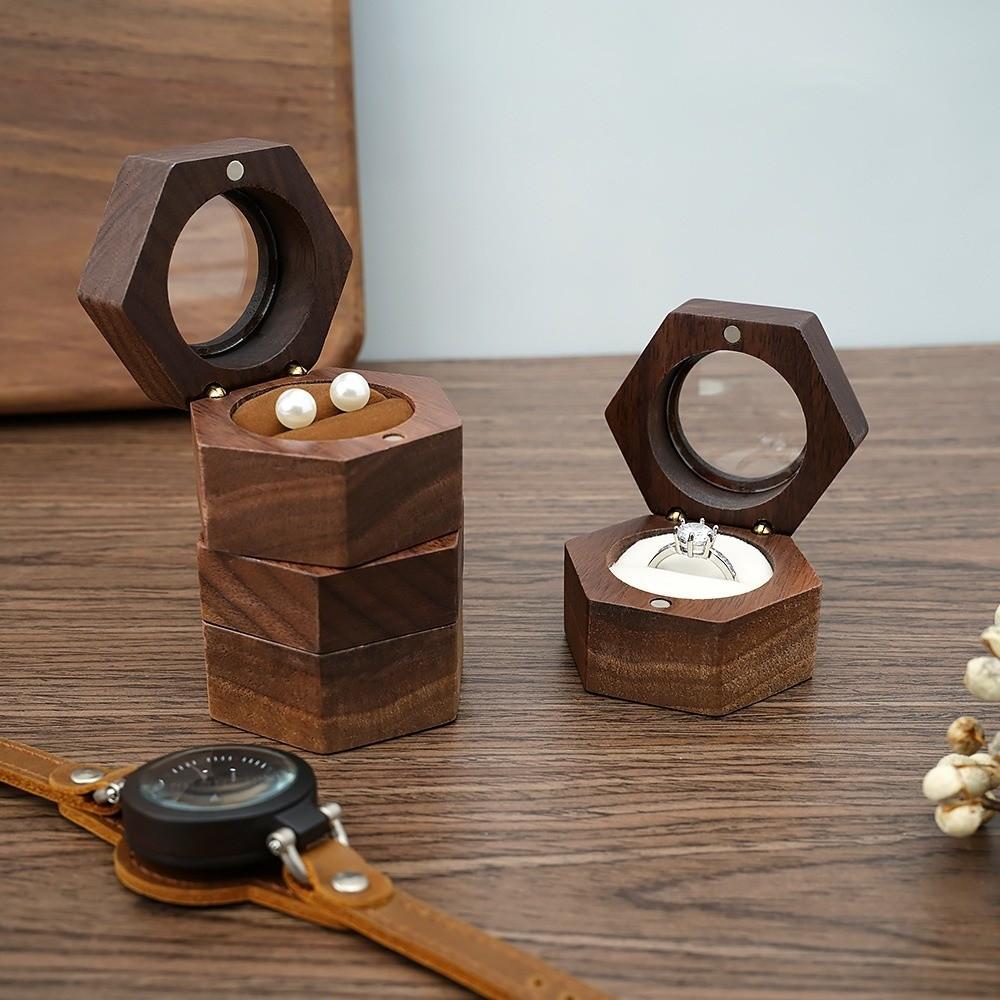 Velvet Lining Ring Display Box Retro Couples Ring Box Classic Wooden Jewelry Box Engagement Gift