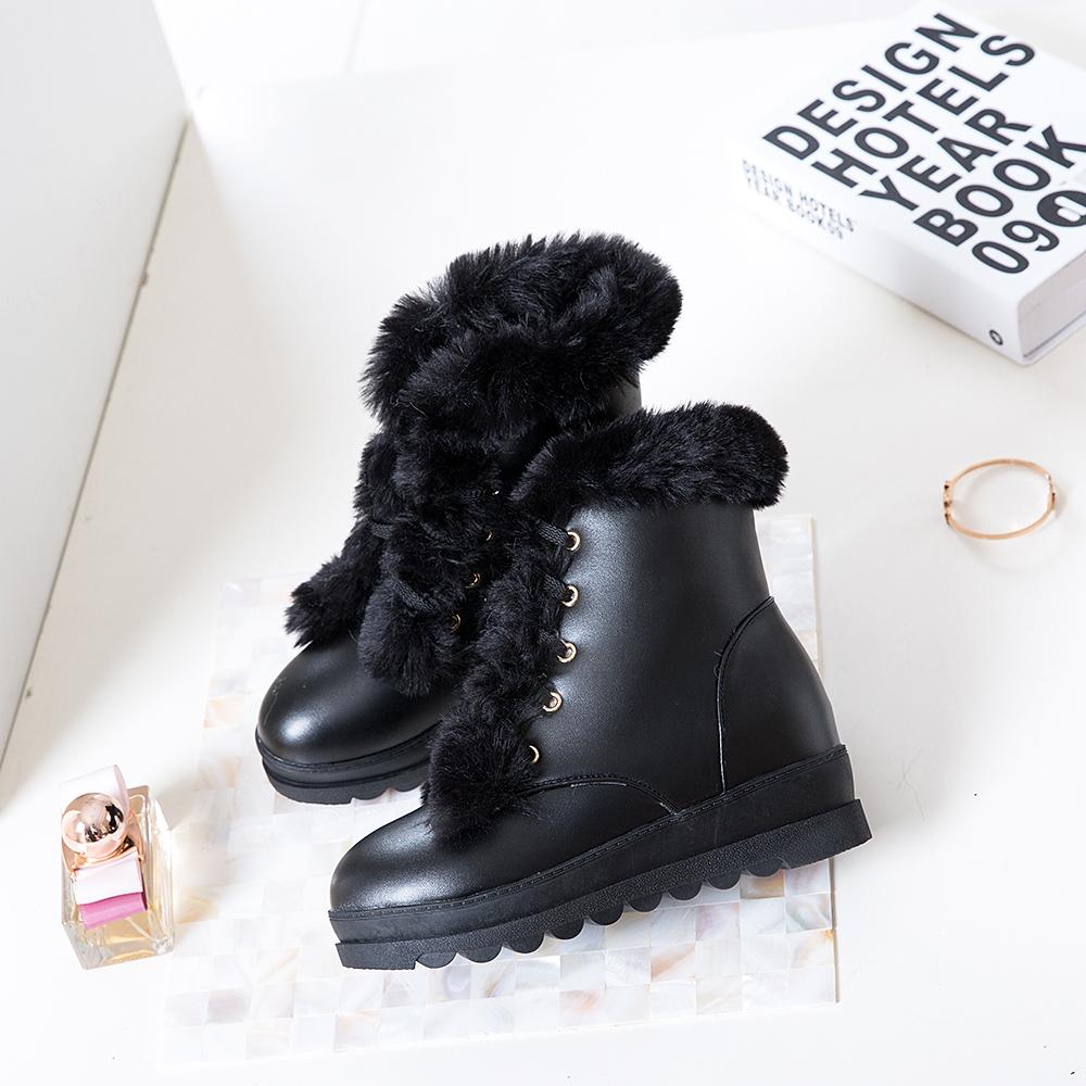 B5/Женские короткие сапоги, зимние длинные плюшевые теплые зимние ботинки, женская обувь оверсайз, высокий покатой каблук, женская обувь