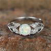 Simple Delicate Silver Color Leaf Ring for Women White Fire Opal Stone Engagement Ring Wedding Jewelry Gift