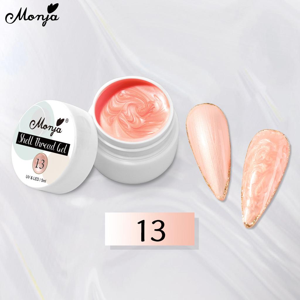 monja Nail Art 5 мл Pearl Shell Spiral Glitter Pearly Semi Permanent Nail UV Gel Varnish DIY Manicure Design Tool 14 Solid Colors