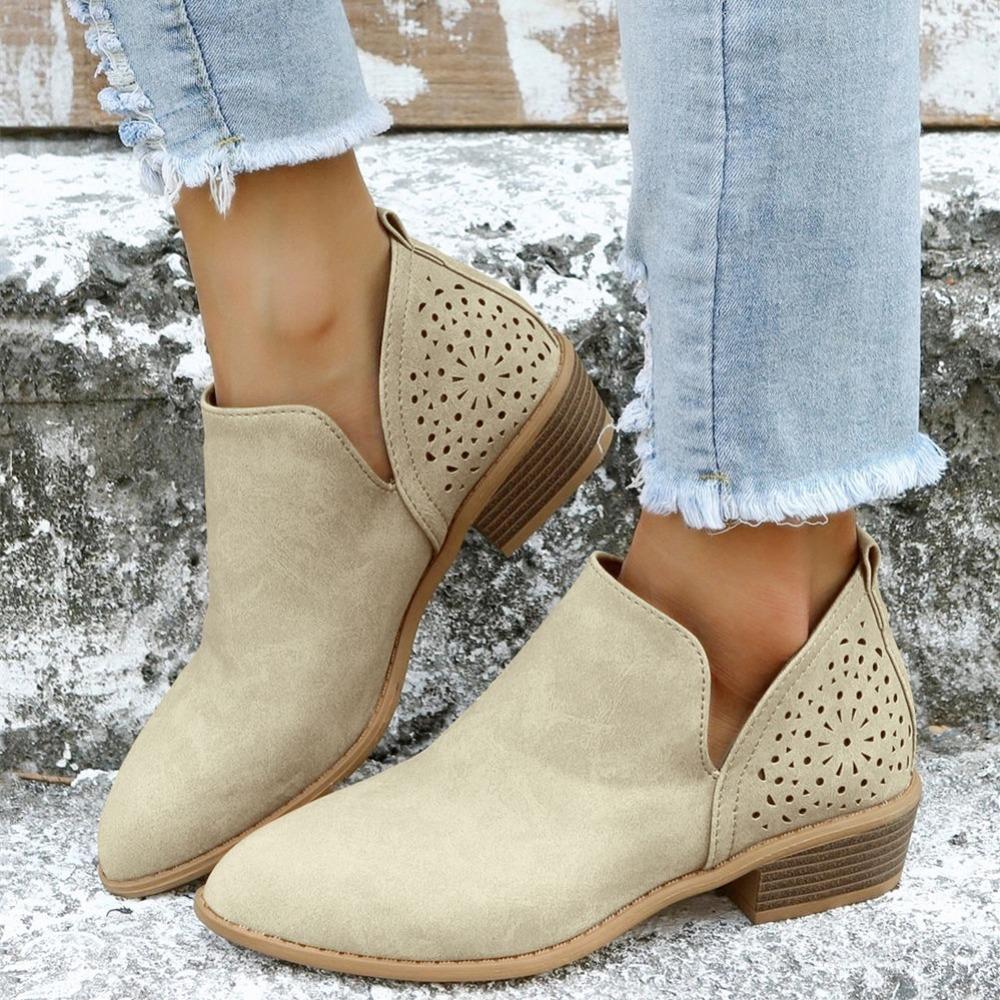 Женские ботильоны с V-образным вырезом до щиколотки, туфли с массивным каблуком и острым носком с вырезами, женская обувь