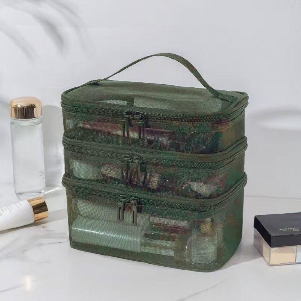 Multifunctional Transparent Mesh Travel Cosmetic Bag Storage 2/3 layer Toiletry Bag Large Capacity Makeup Case Cosmetic Storage
