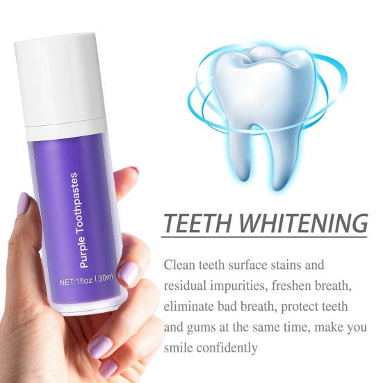 30ML Purple-color Teeth Whitening Toothpaste Teeth Stain Removal Gums Care Deep Cleaning Color Corrector Brightening Toothpaste