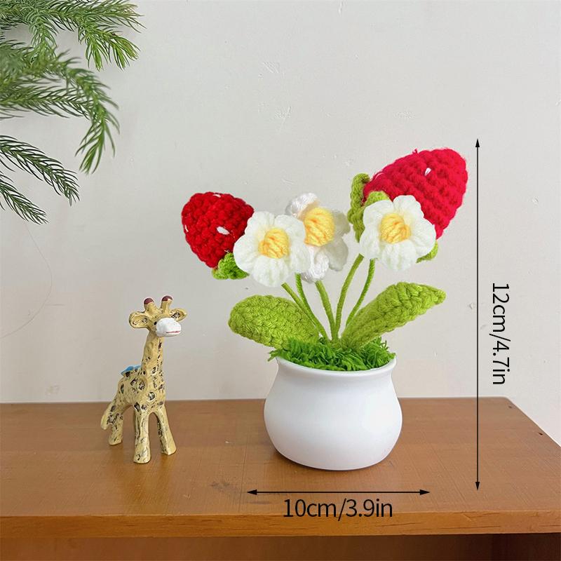 Mini Cute Crochet Flower Hand-Woven Simulation Flower Sunflower Potted Plants Knitted Finished Flowers Home Garden Decoration